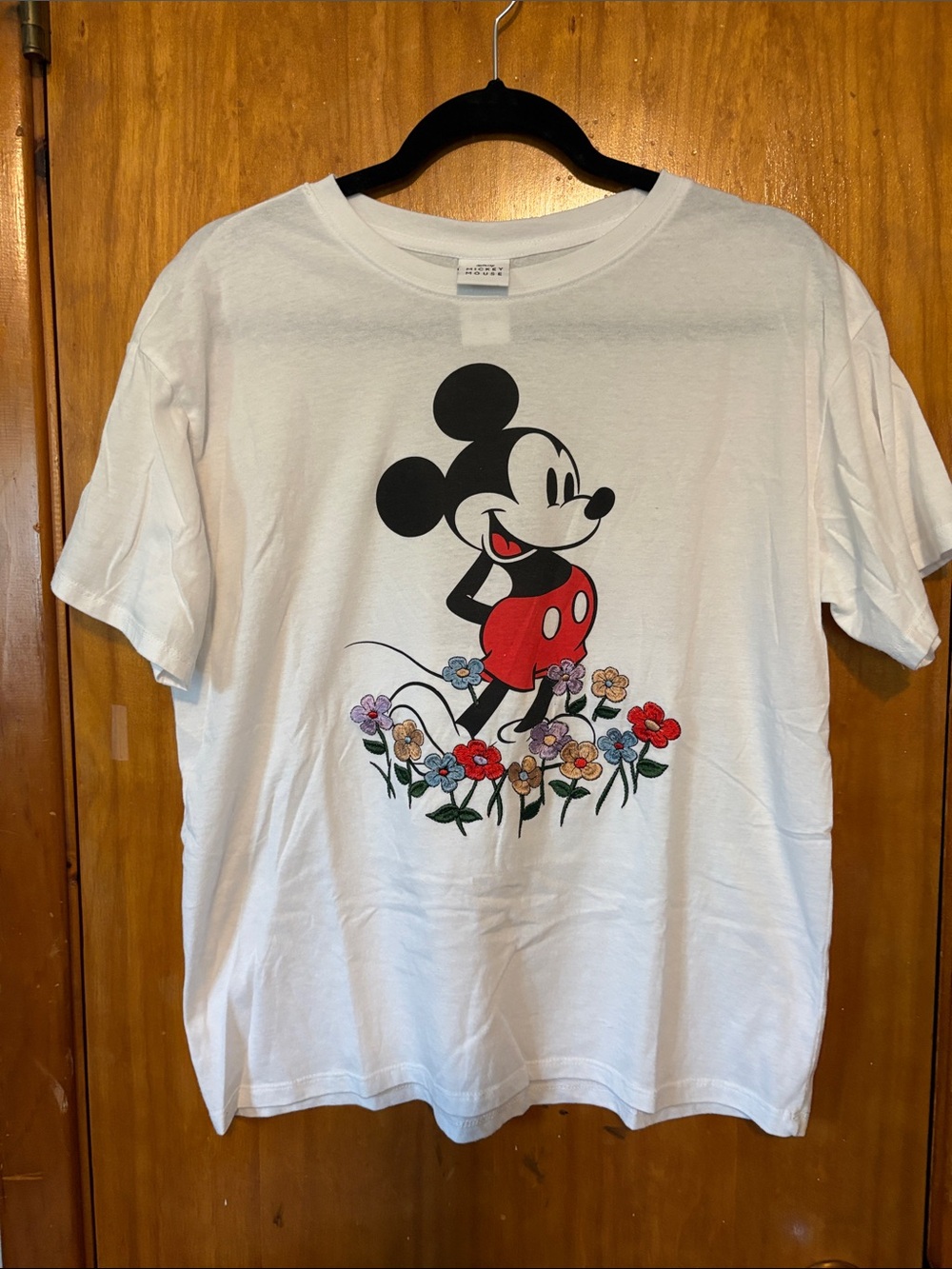 Disney Women's White Mickey Mouse Floral Graphic Tee - Size L